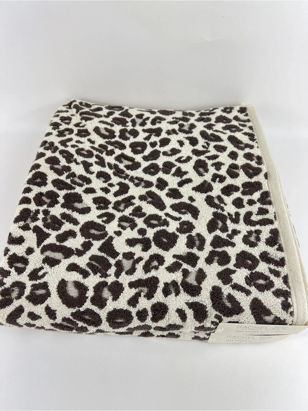Rachel Zoe Leopard Bath Towel Set Brown Cream Animal Print Soft Cotton 2 Pc NEW